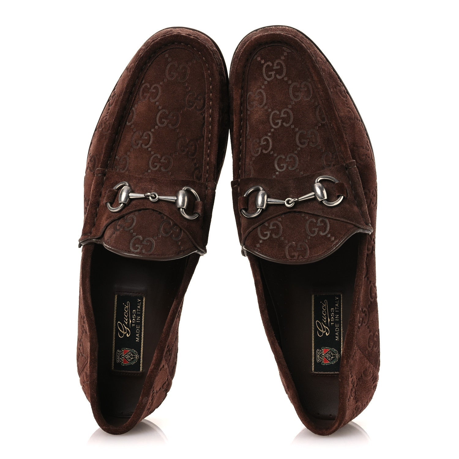 Suede GG Monogram Horsebit Mens Loafers 9 Brown
