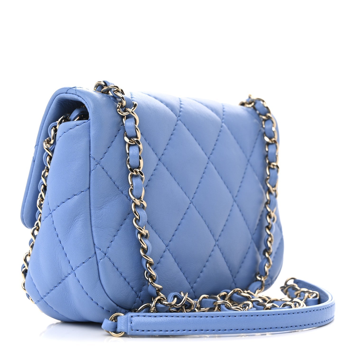 Lambskin Enamel Quilted Small Chain Frame Flap Blue