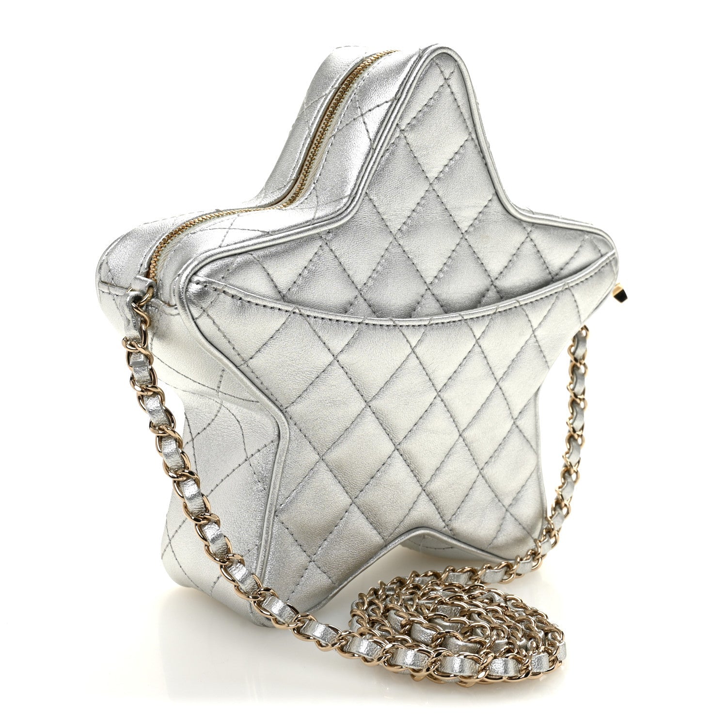 Metallic Lambskin Walk Of Fame Bag Silver