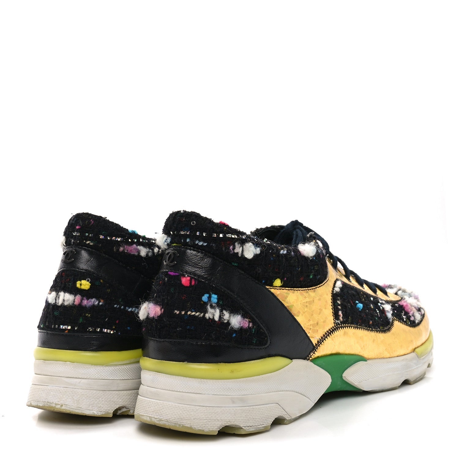 Tweed Lambskin Runway Sneakers 39.5 Black Multicolor