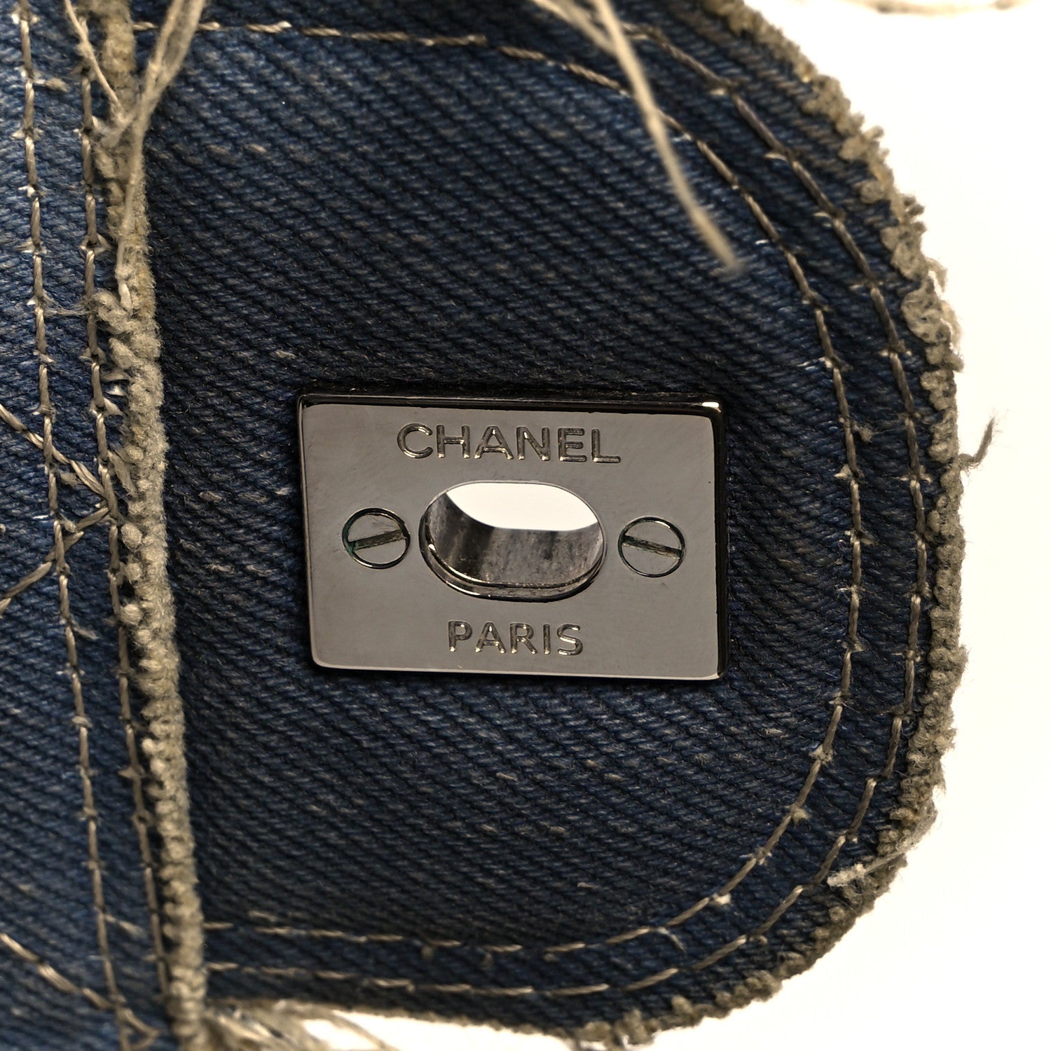 Denim Quilted Jumbo Pompom Flap Dark Blue