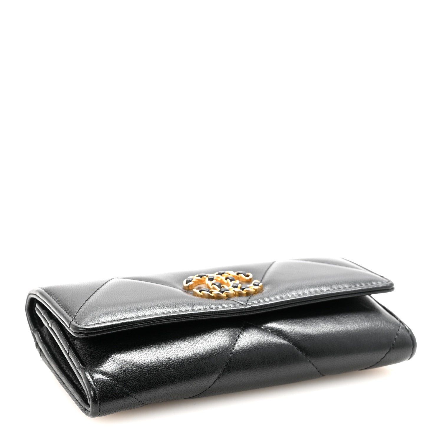 Lambskin Quilted Chanel 19 Flap Wallet Black