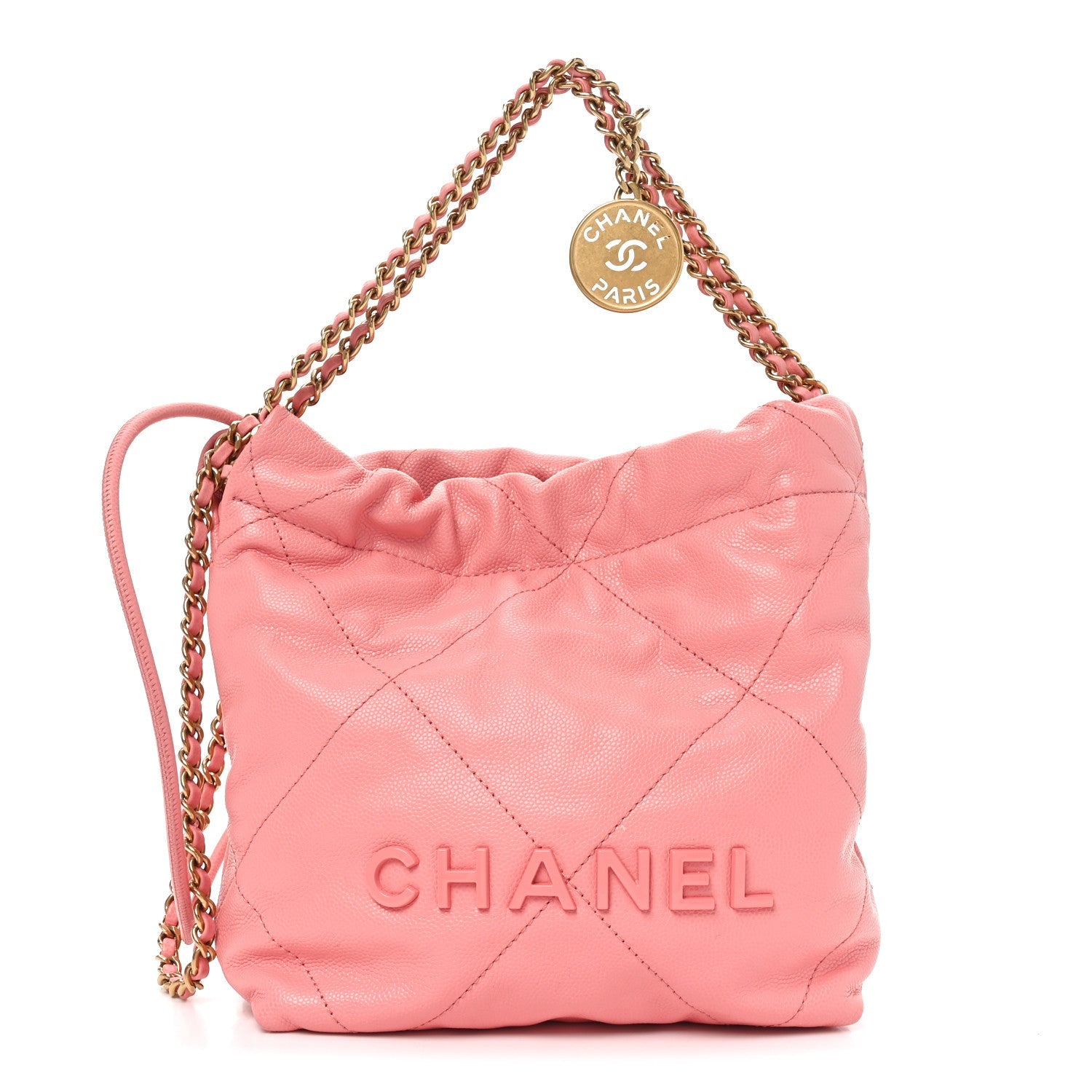 Shiny Caviar Quilted Mini Chanel 22 Coral