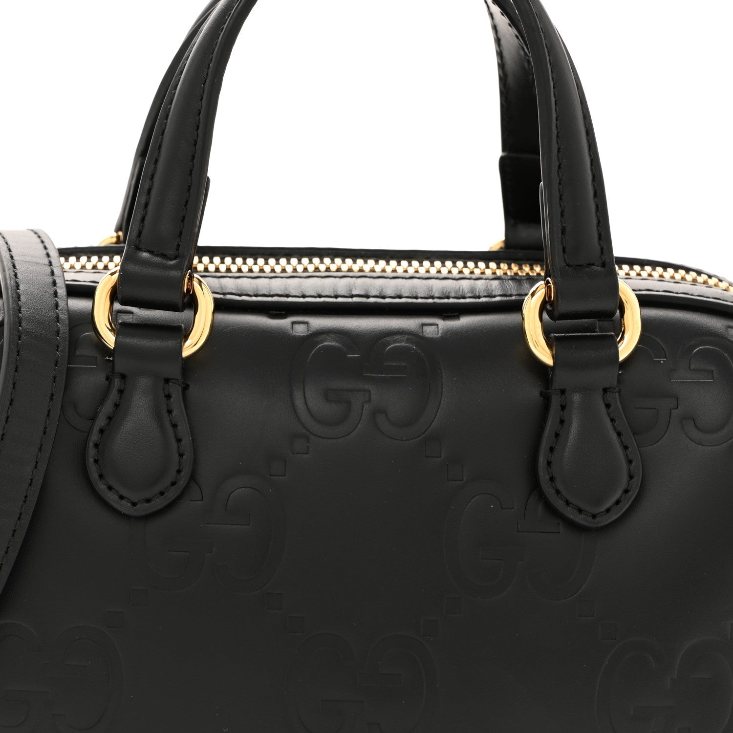 Calfskin Jumbo GG Embossed Super Mini Top Handle Bowler Bag Black