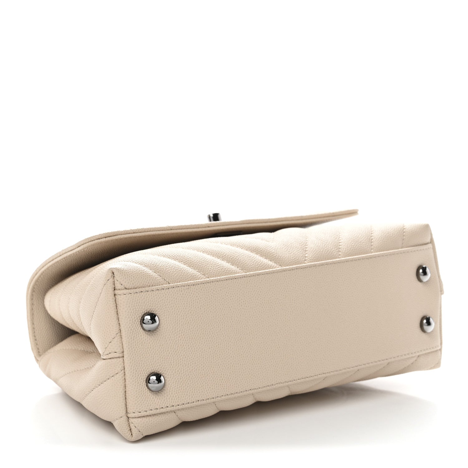 Caviar Chevron Quilted Mini Coco Handle Flap Beige