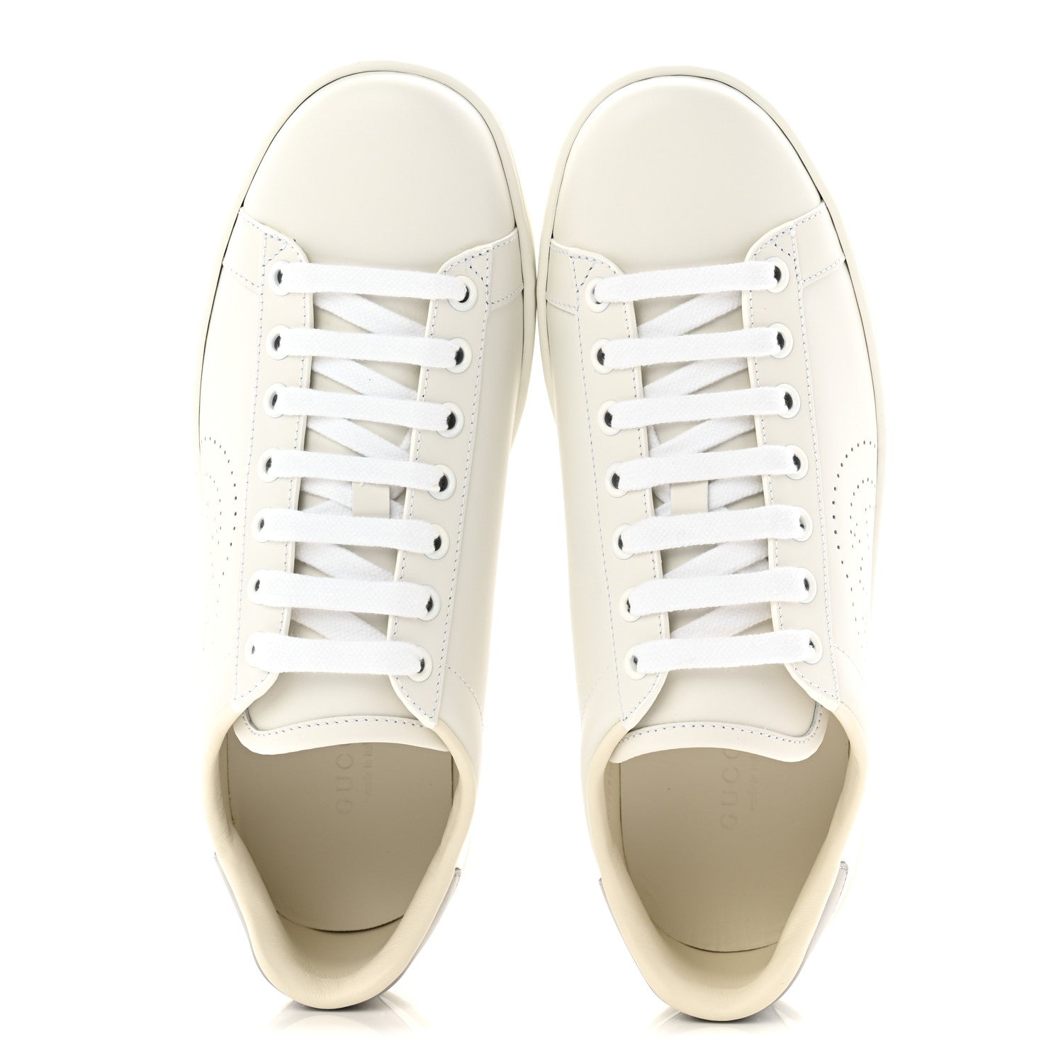 Calfskin Interlocking G Perforated Womens Ace Sneakers 37.5 White Grey Sky