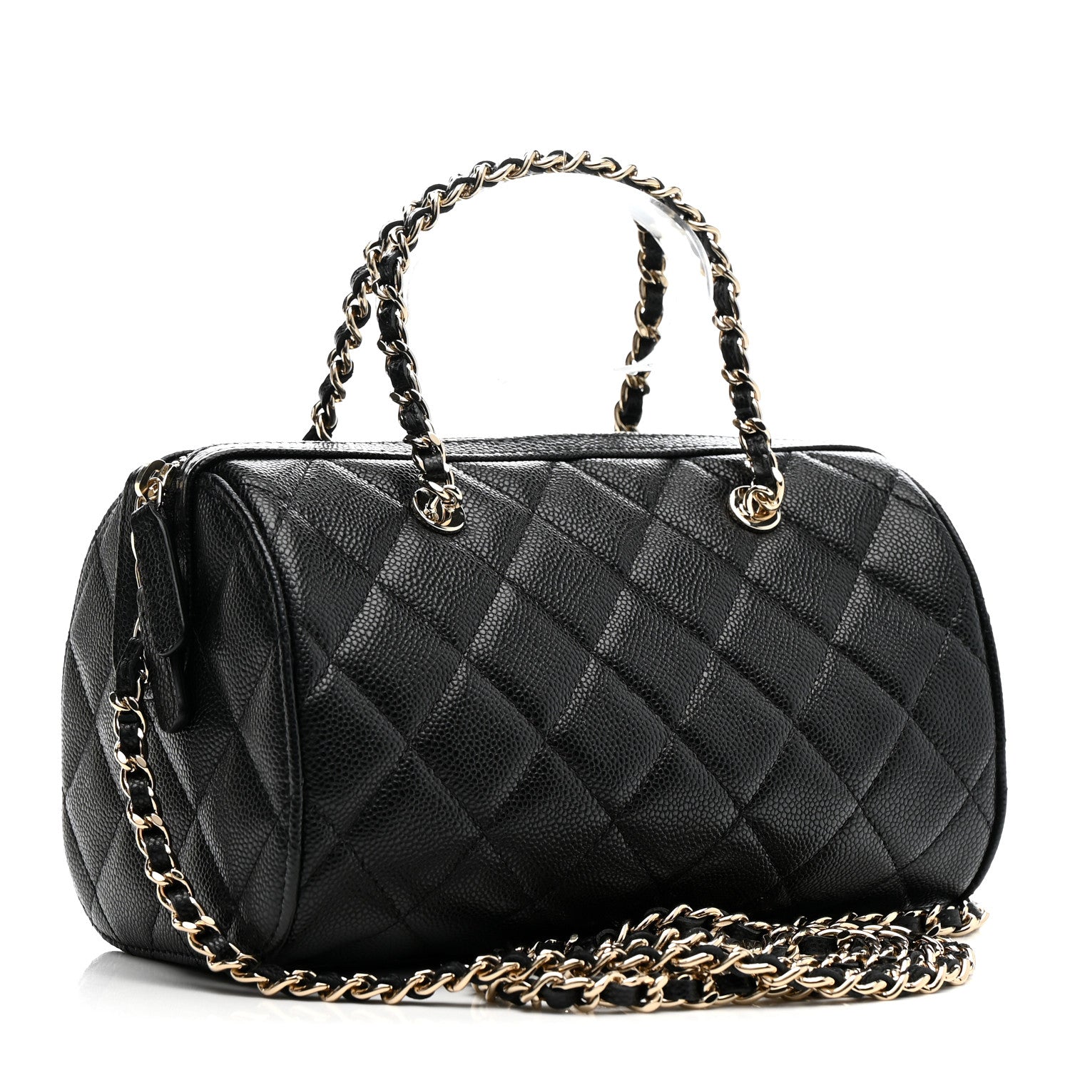 Caviar Quilted Barrel Clutch With Chain Black