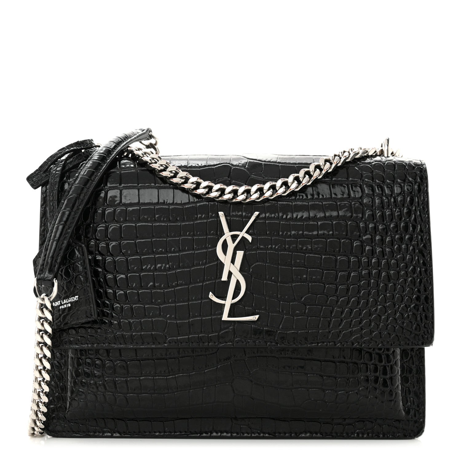 Calfskin Crocodile Embossed Medium Monogram Sunset Black