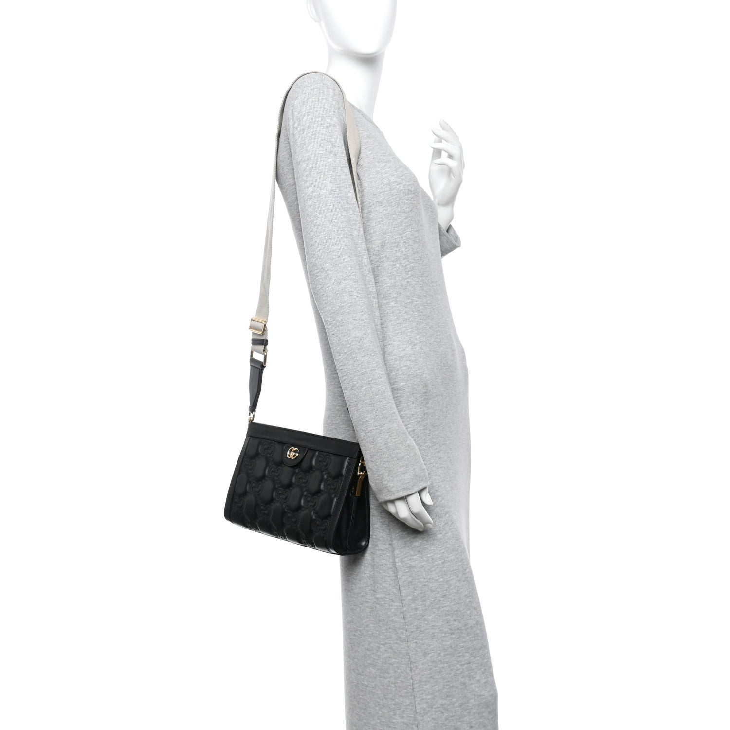 Calfskin GG Matelasse Small Slim Chain Shoulder Bag Black Natural