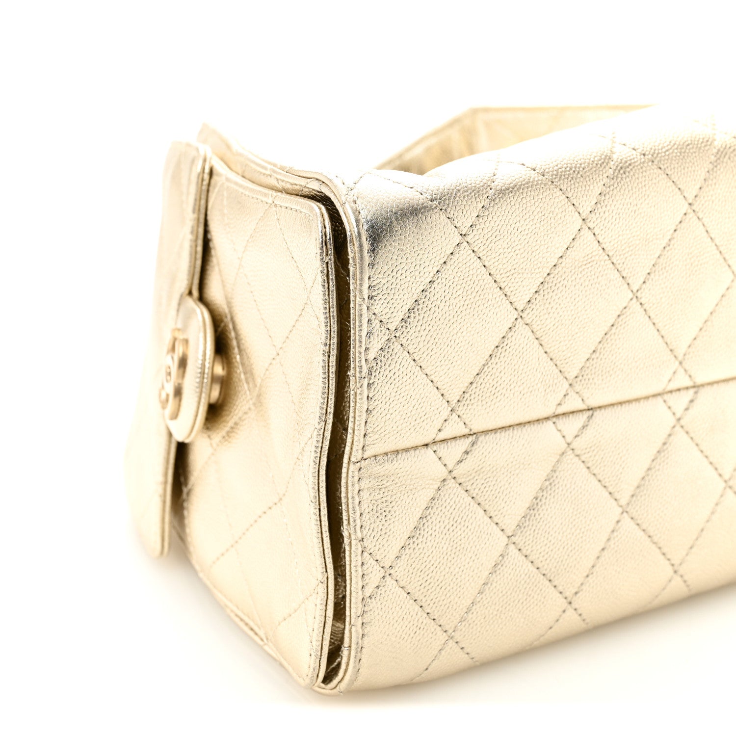 Metallic Caviar Quilted Small Chanel 25 Handbag Gold