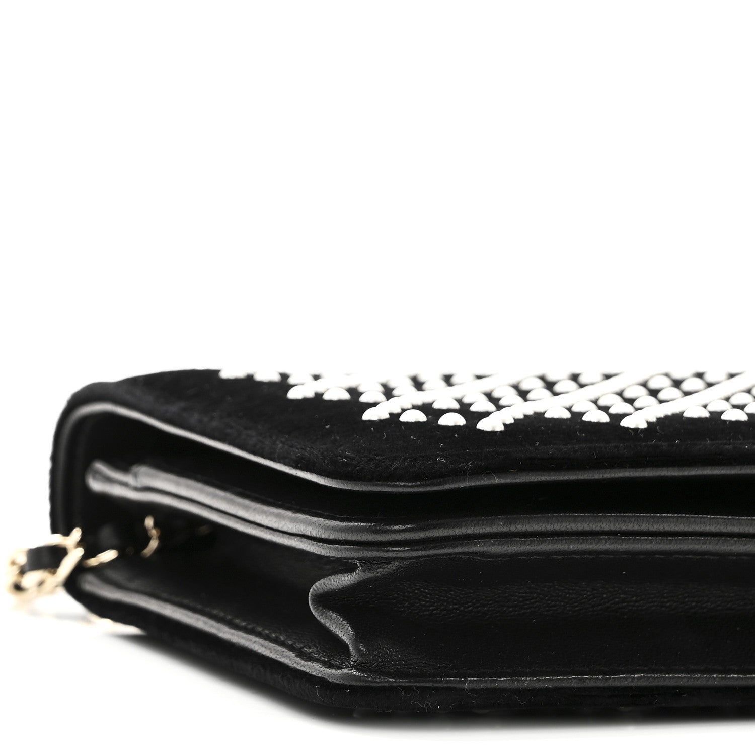Velvet Pearl Diamond Embellished Wallet On Chain WOC Black