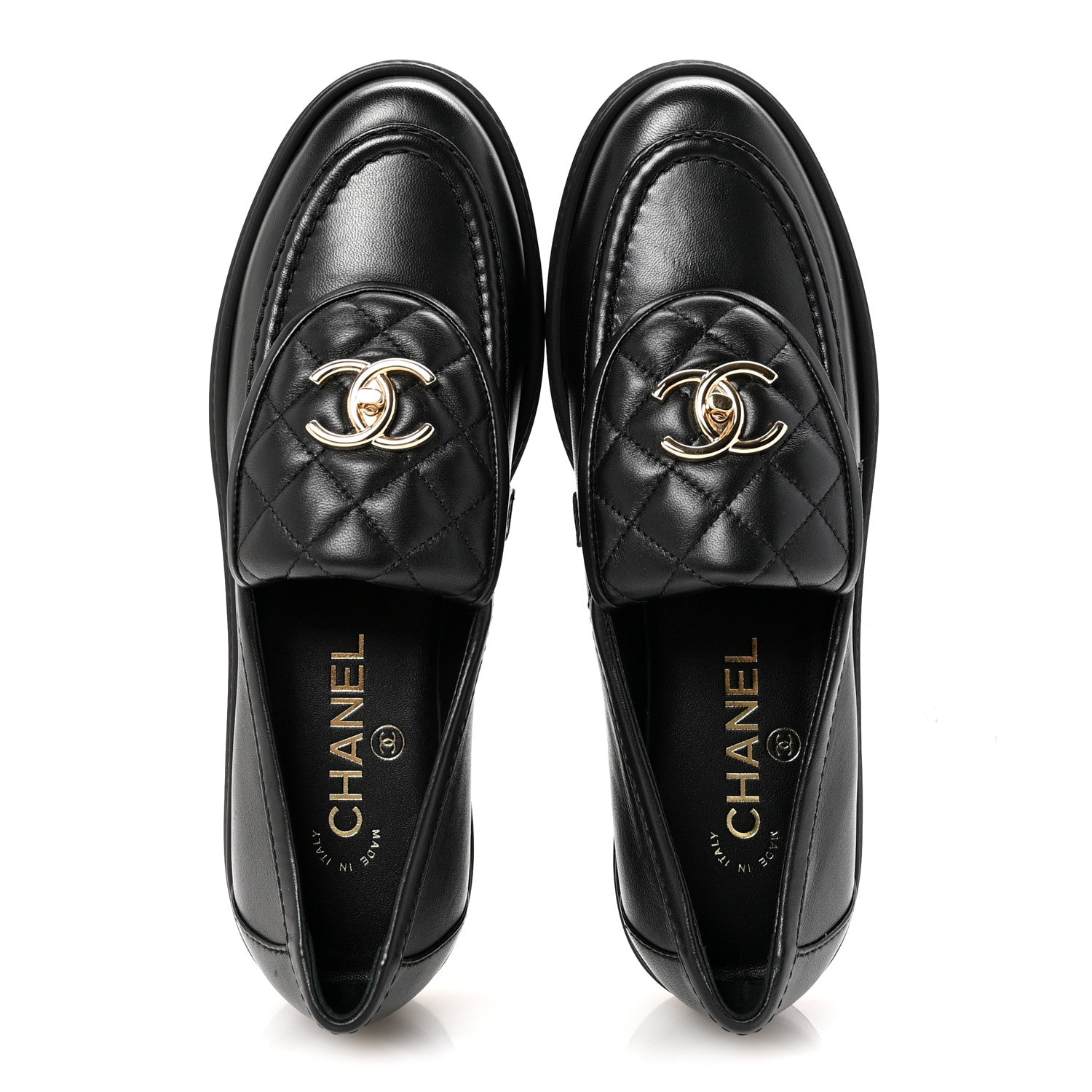 Crumpled Lambskin Quilted CC Turnlock Loafers 38.5 Black