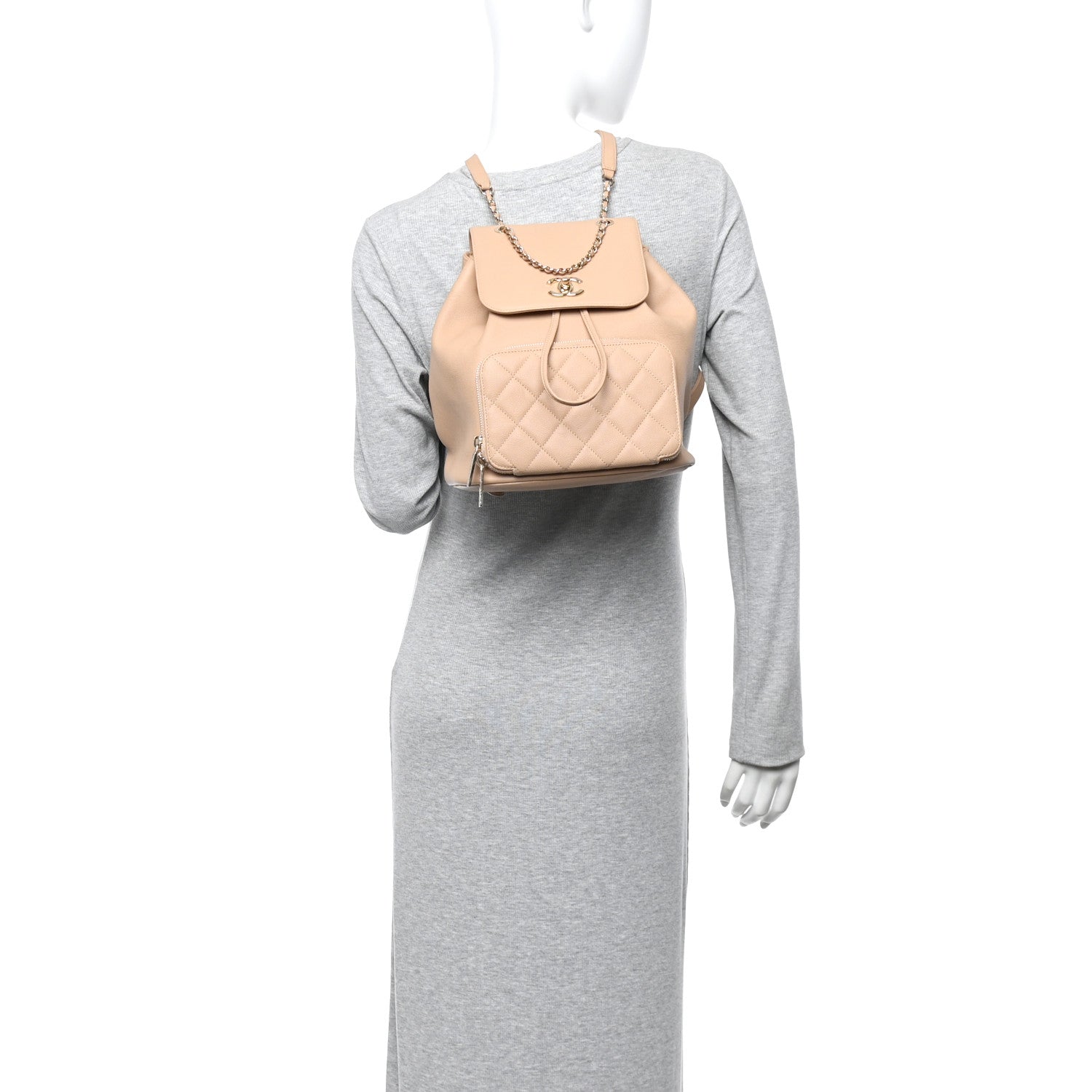 Caviar Quilted Business Affinity Backpack Beige