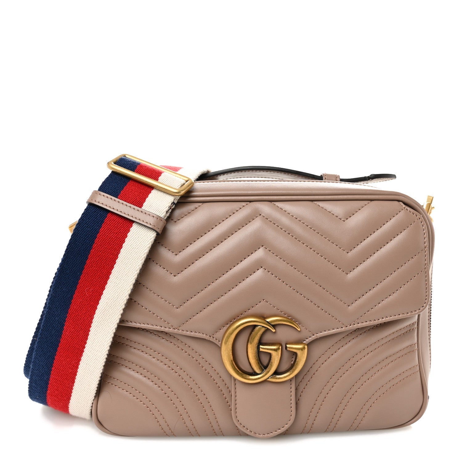 Calfskin Matelasse Sylvie Web Small GG Marmont Top Handle Shoulder Bag Porcelain Rose