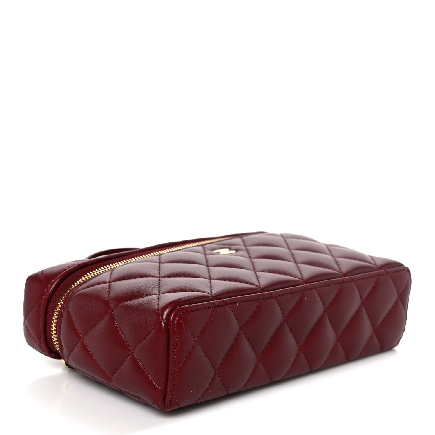 Caviar Quilted Top Handle Slim Vanity With Chain Burgundy