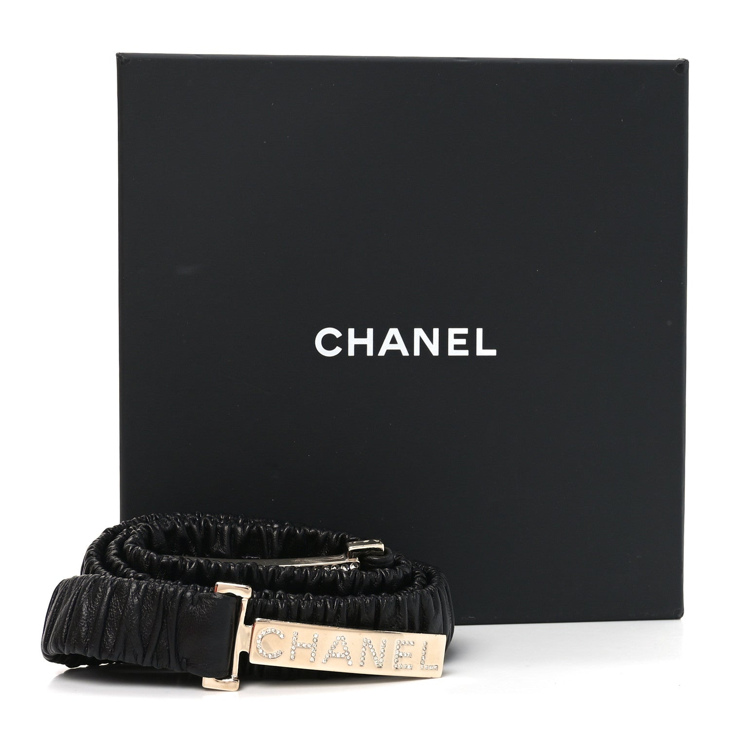 Lambskin Crystal Logo Belt 95 38 Black Gold