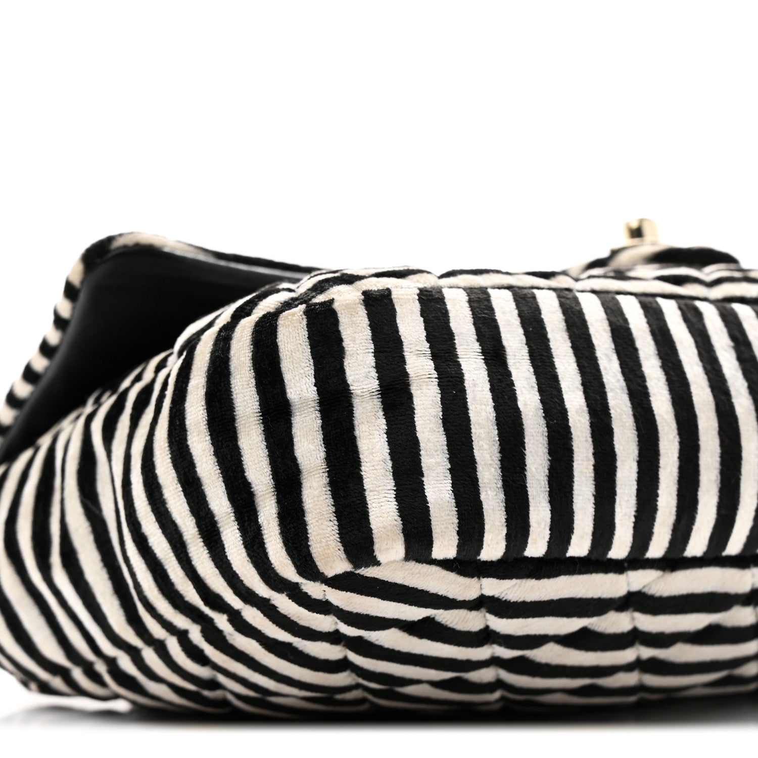 Velvet Quilted Striped Medium Single Flap Black White