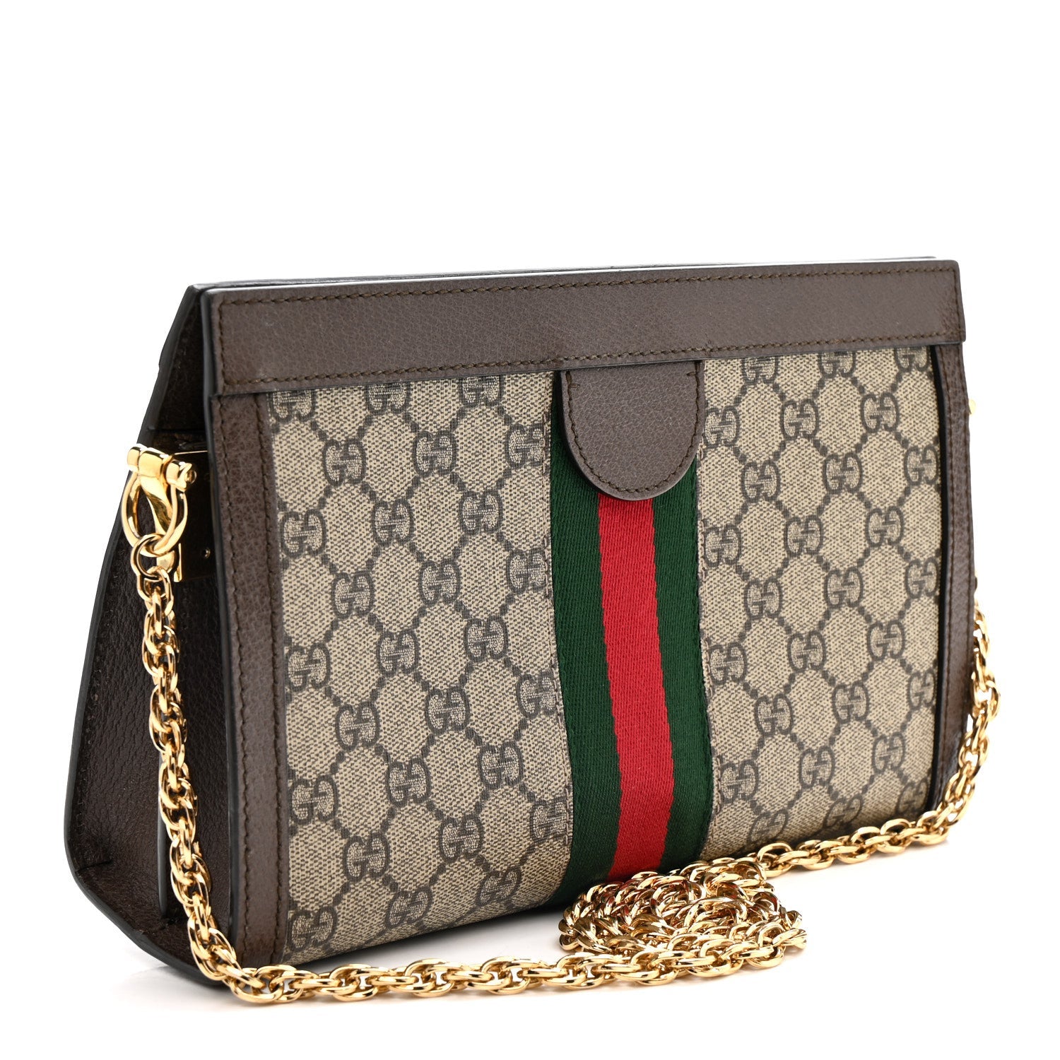 GG Supreme Monogram Web Small Ophidia Chain Shoulder Bag Brown