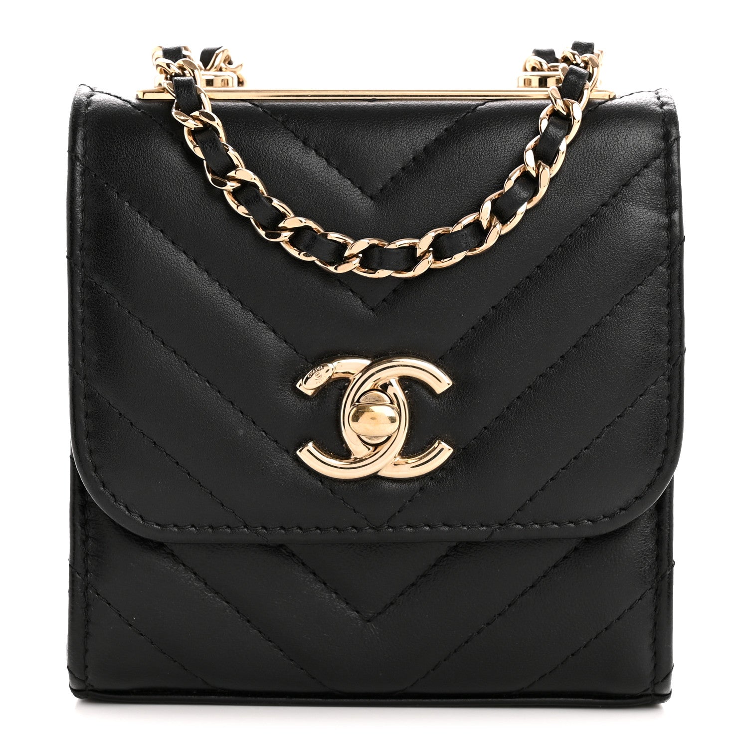 Lambskin Chevron Quilted Mini Trendy CC Chain Wallet Black