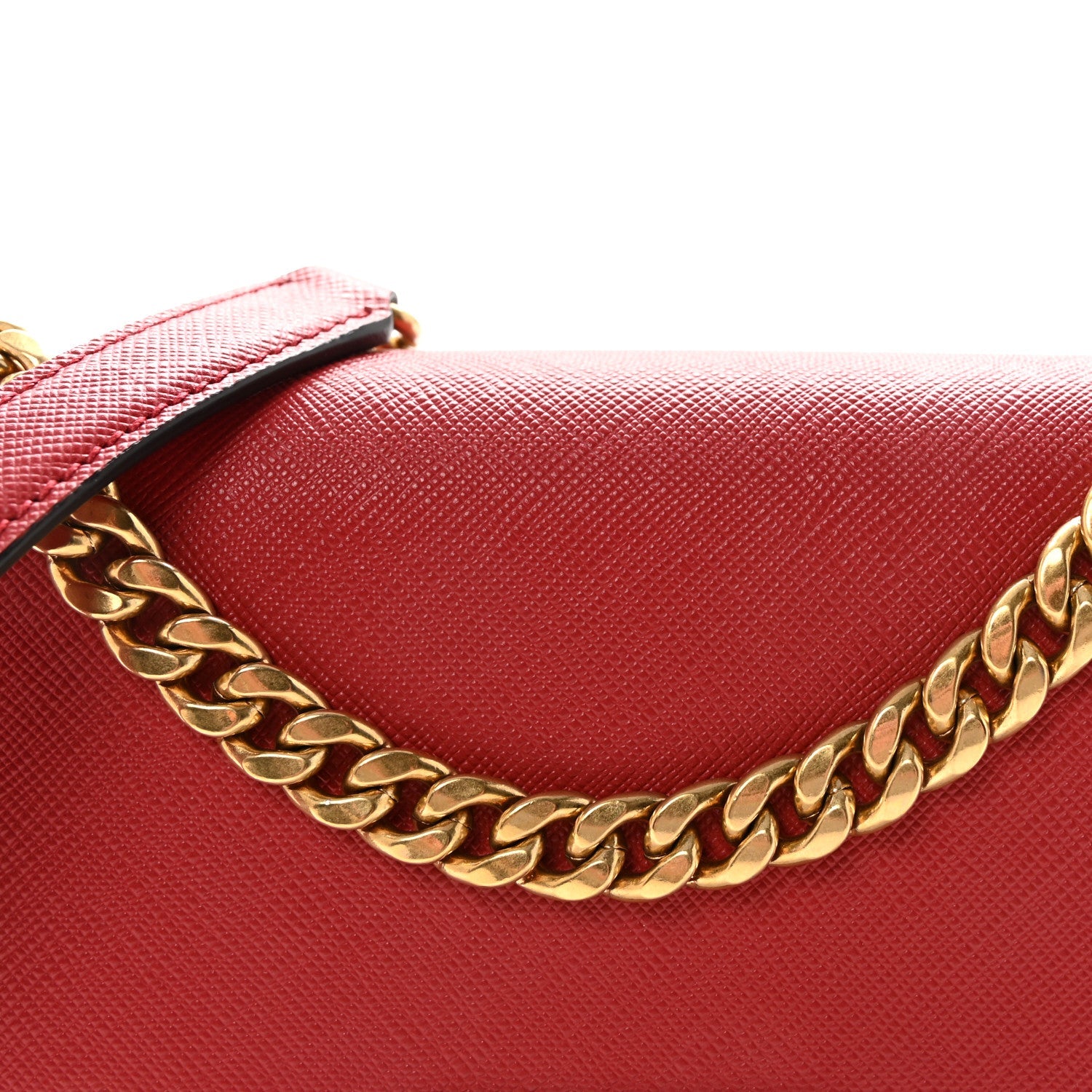 Saffiano Soft Calfskin Metal Triangle Logo Envelope Chain Shoulder Bag Fuoco