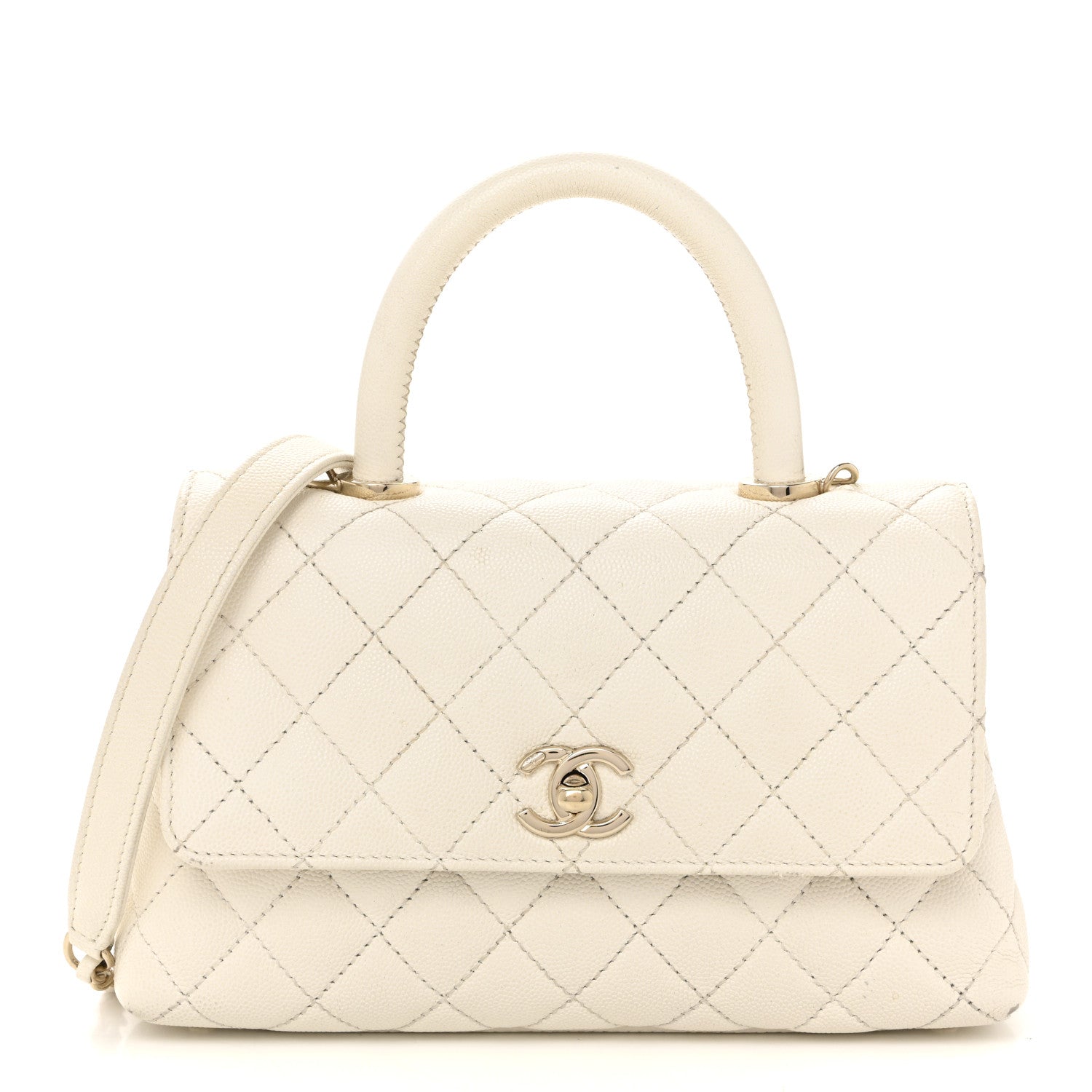 Caviar Quilted Mini Coco Handle Flap White