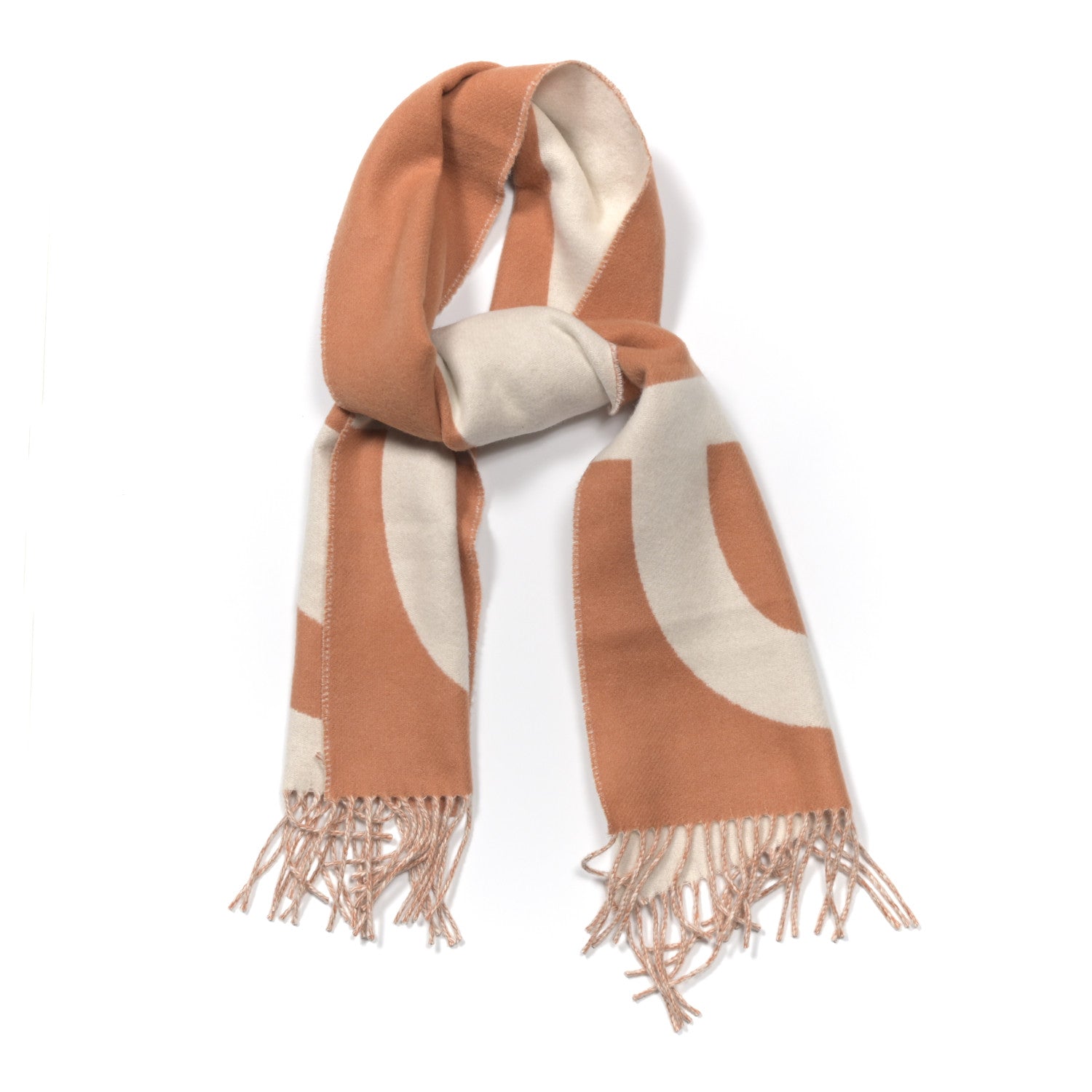 Cashmere Casaque Grand Mors Muffler Orange Ivory
