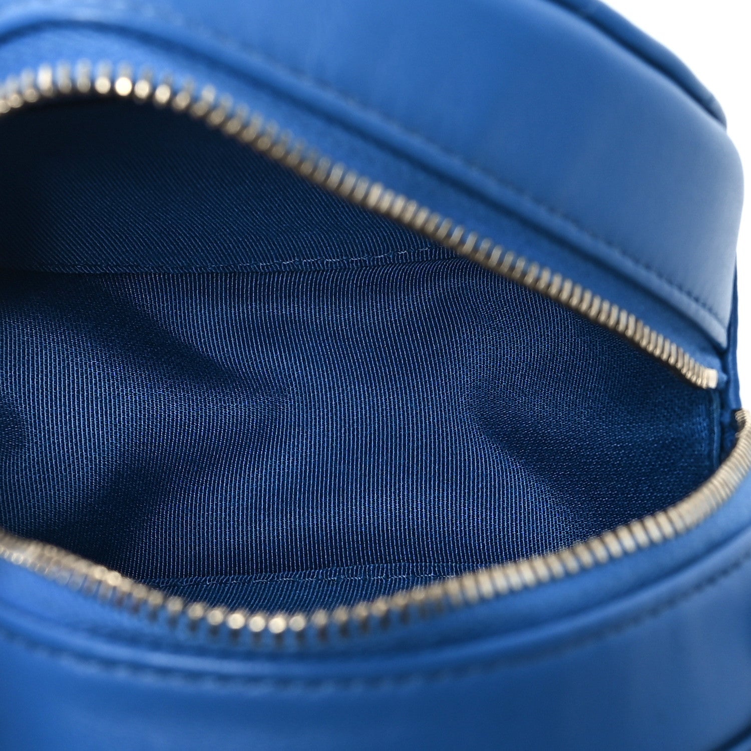 Lambskin Quilted Round Clutch With Chain Blue