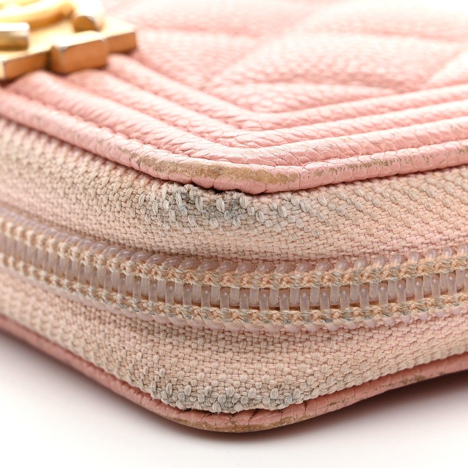 Caviar Quilted Boy Zip Around Coin Purse Wallet Light Pink