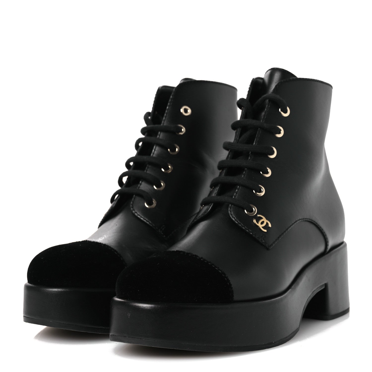 Calfskin Velvet CC Cap Toe Boots 40 Black