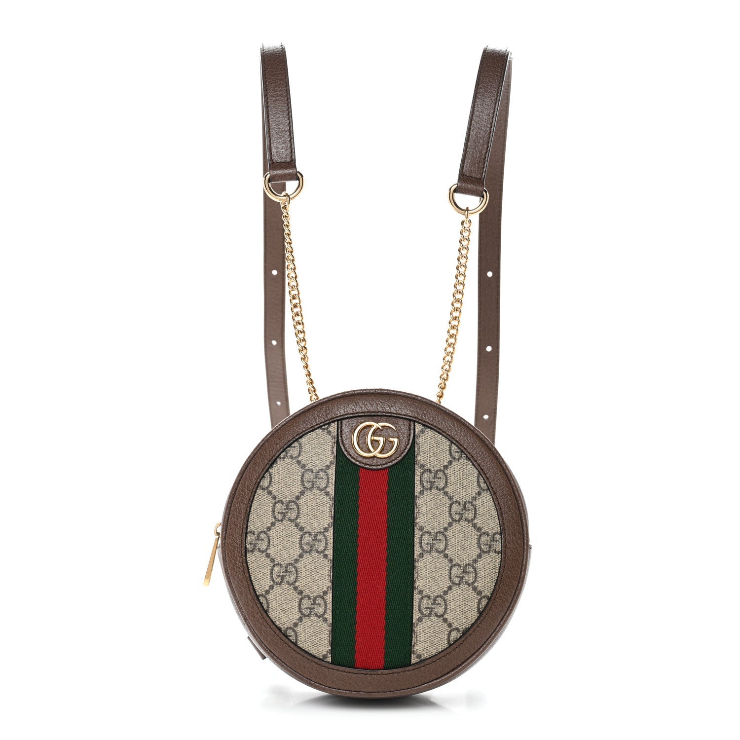 GG Supreme Monogram Web Mini Ophidia Round Backpack Brown