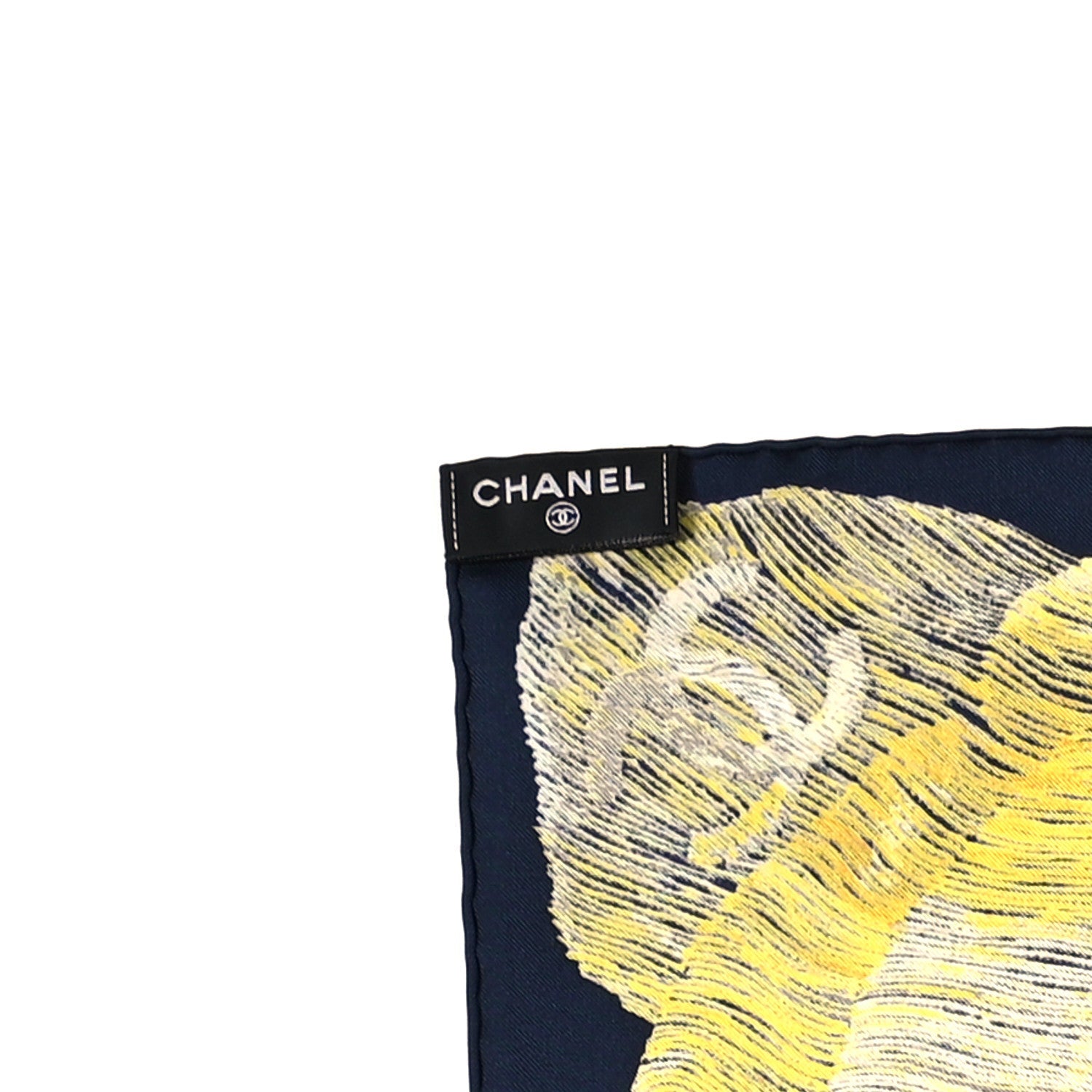 Silk Camellia Scarf Navy Yellow