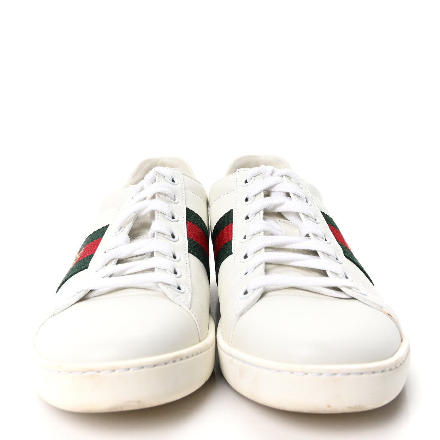 Calfskin Ayers Bee Embroidered Womens Ace Sneakers 37.5 White Green