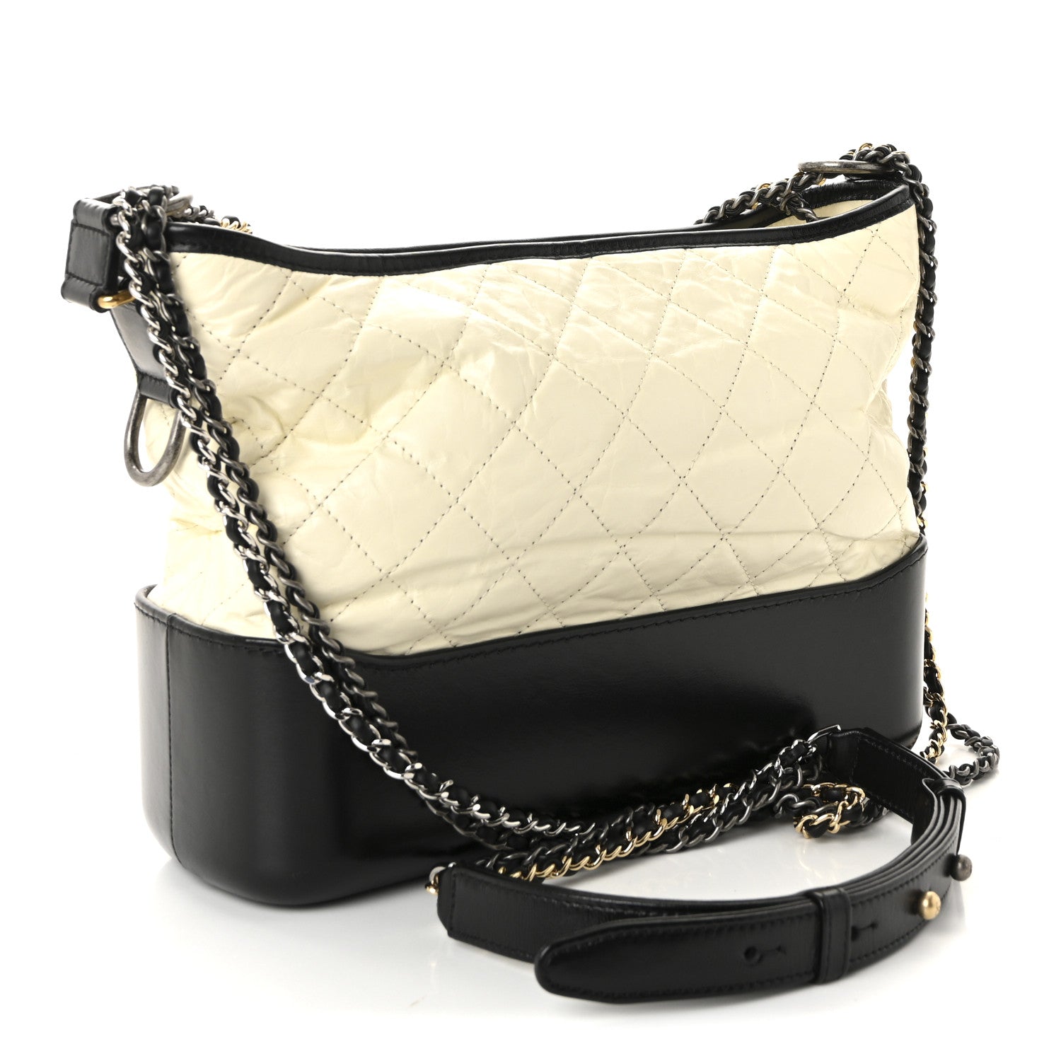 Aged Calfskin Quilted Medium Gabrielle Hobo Black White