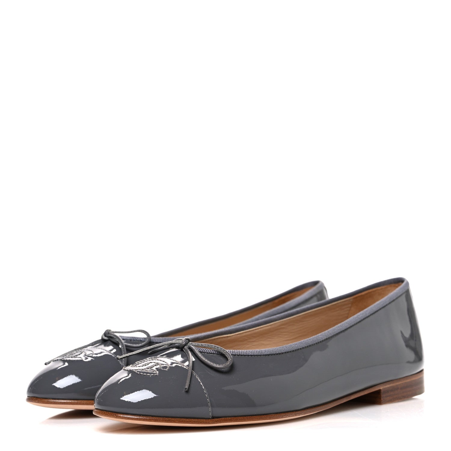 Patent Calfskin CC Cap Toe Ballerina Flats 39.5 Dark Grey