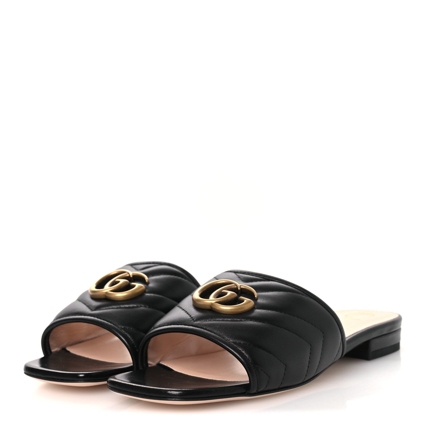 Nappa Matelasse GG Marmont Flat Slide Sandals 36.5 Black