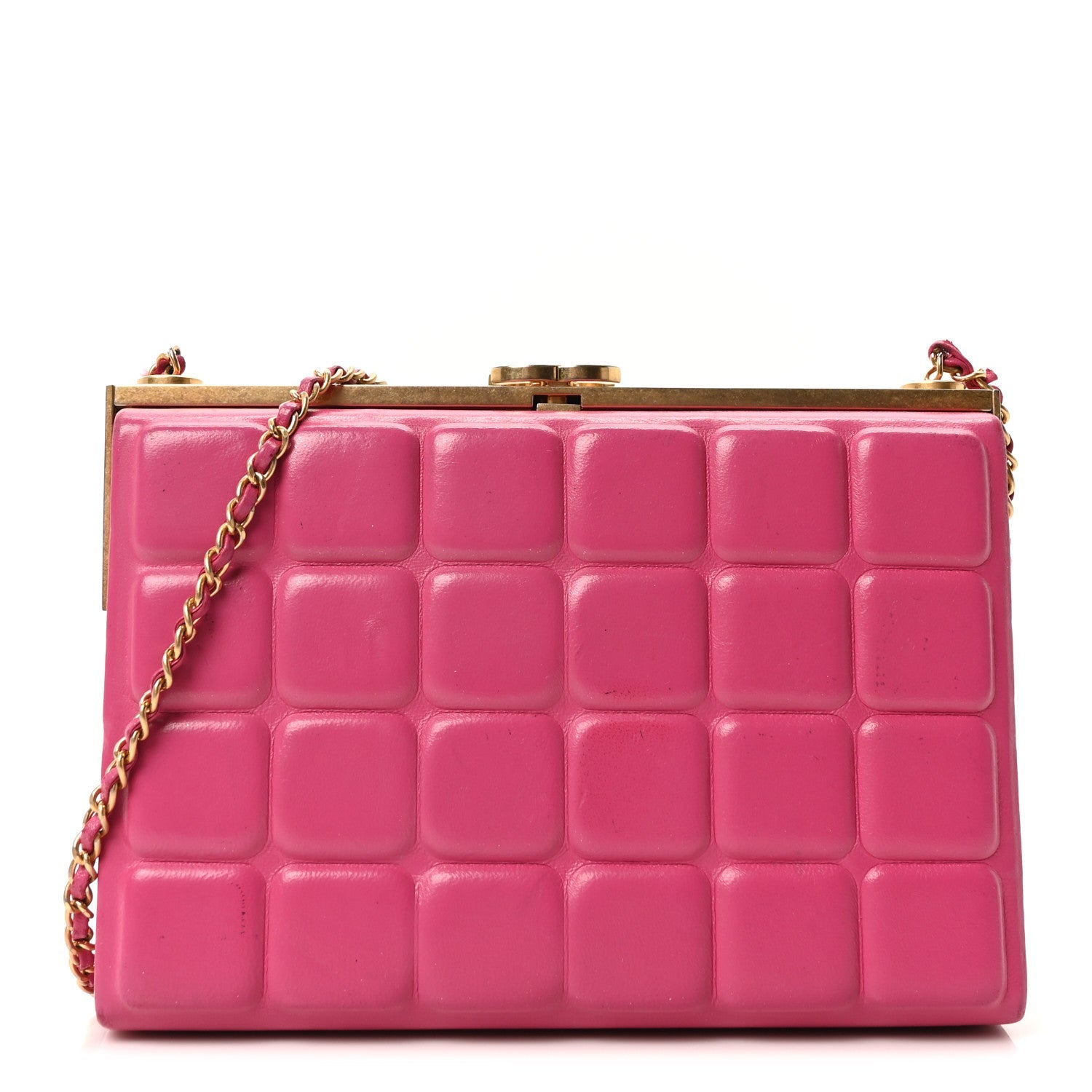 Lambskin Chocolate Bar Lock Clutch Bag Pink