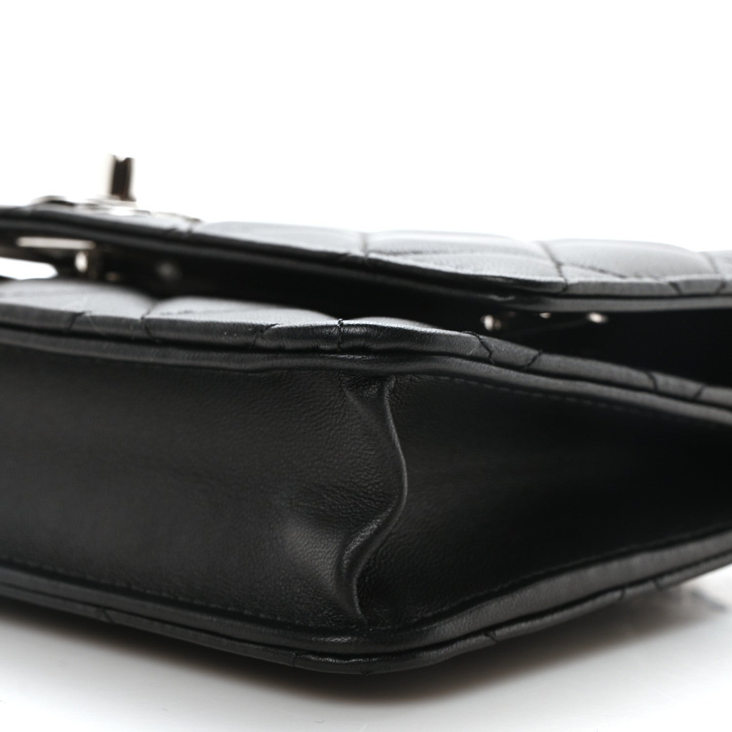 Lambskin Quilted Metal Top Handle Wallet On Chain WOC Black