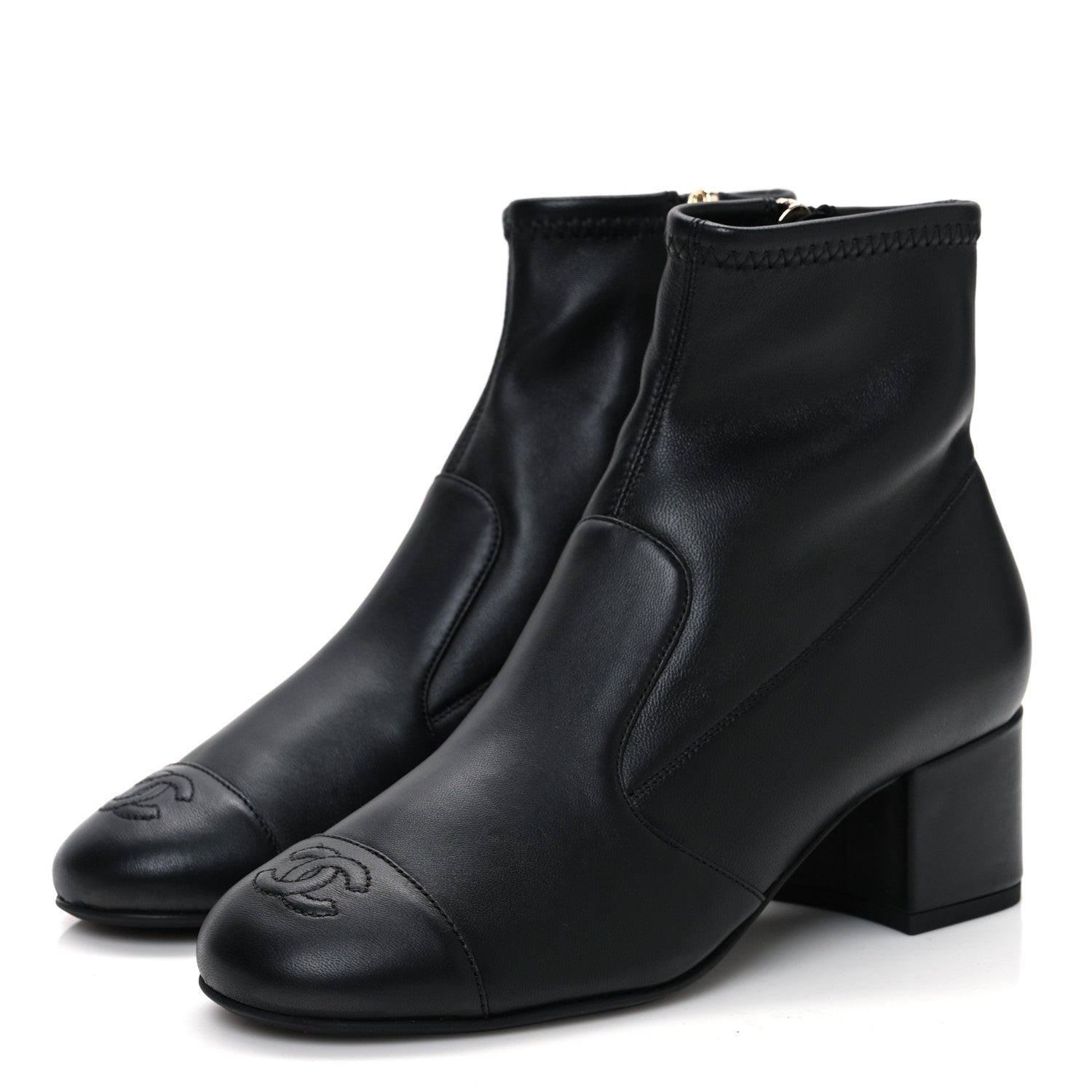 Stretch Lambskin Cap Toe CC Short Boots 36.5 Black