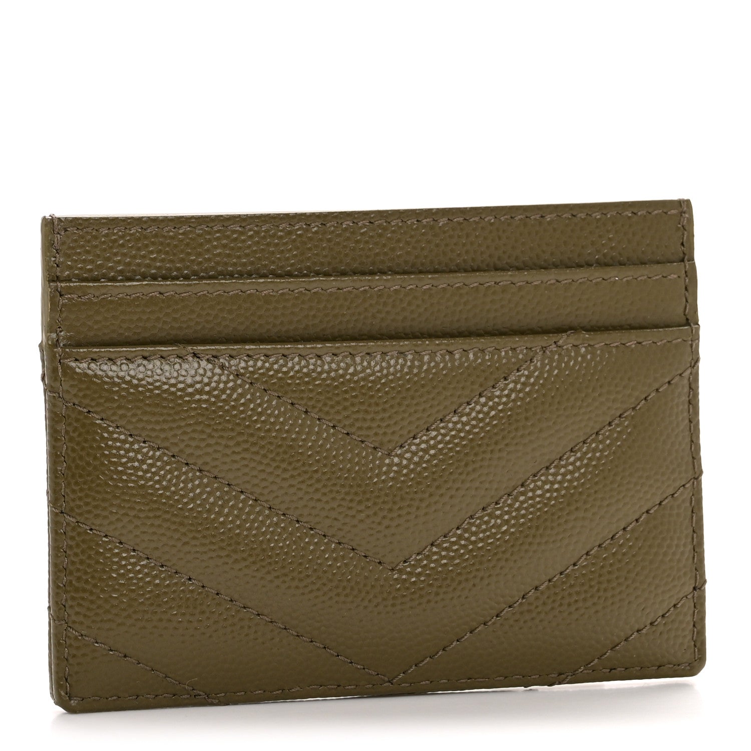 Grain De Poudre Matelasse Chevron Monogram Credit Card Case Vert Kaki
