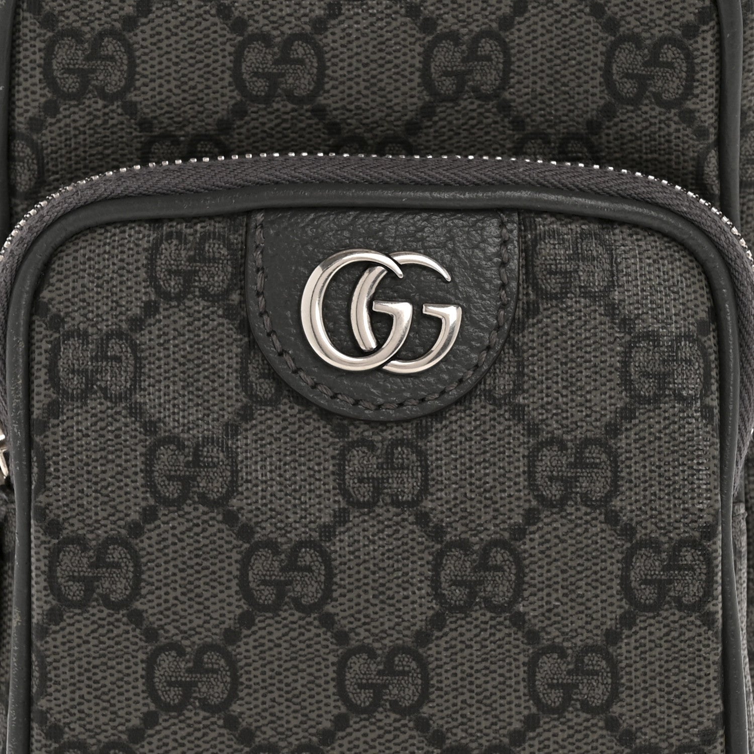 GG Supreme Monogram Textured Dollar Calfskin Mini Ophidia Messenger Grey Black Graphite Grey