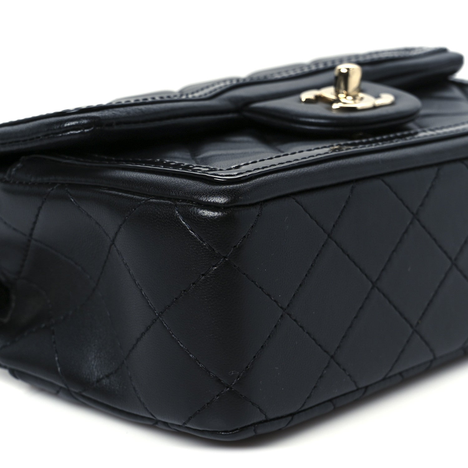 Shiny Lambskin Quilted Half Mini Flap Black