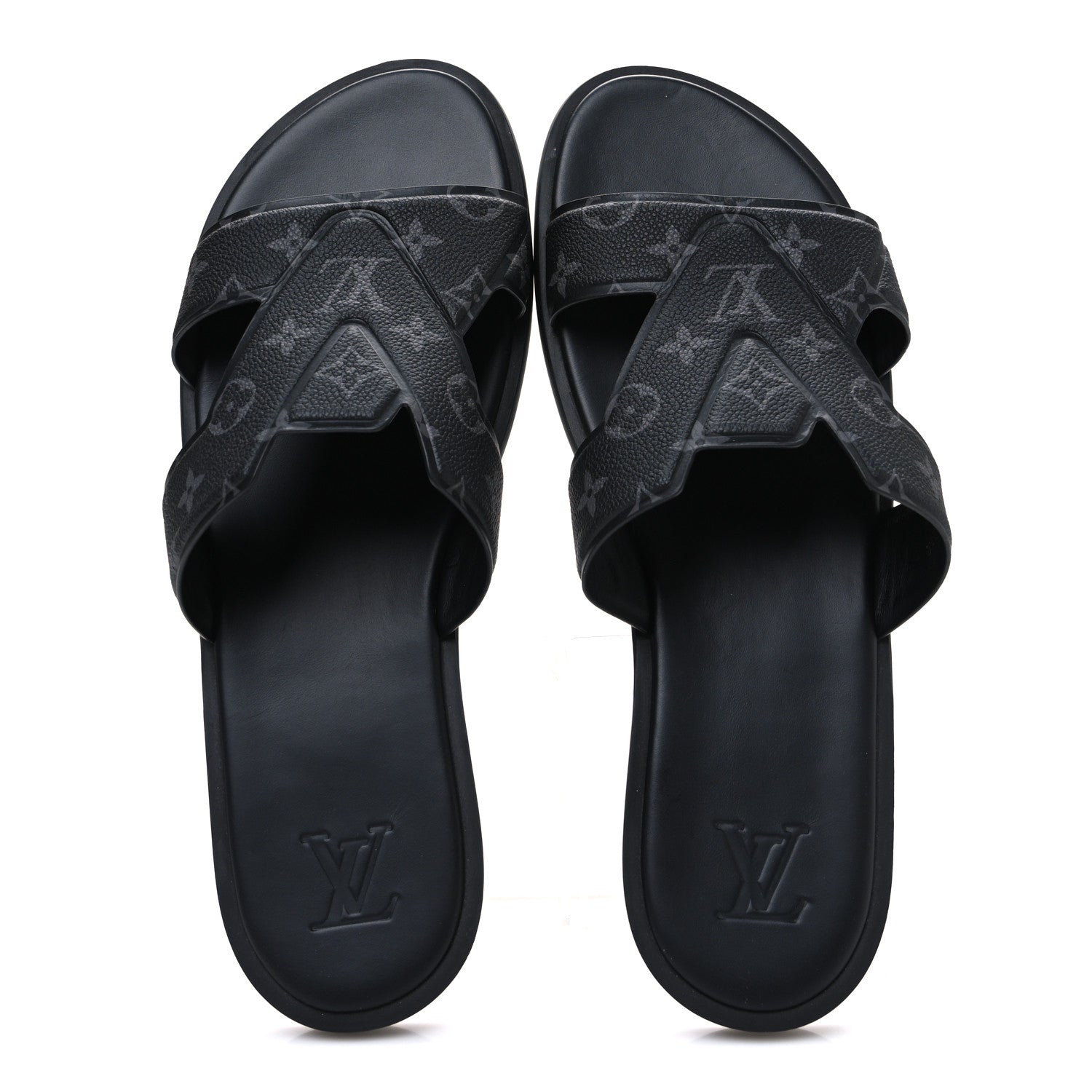 Monogram Eclipse Calfskin Mens LV Oasis Mules 12 Black