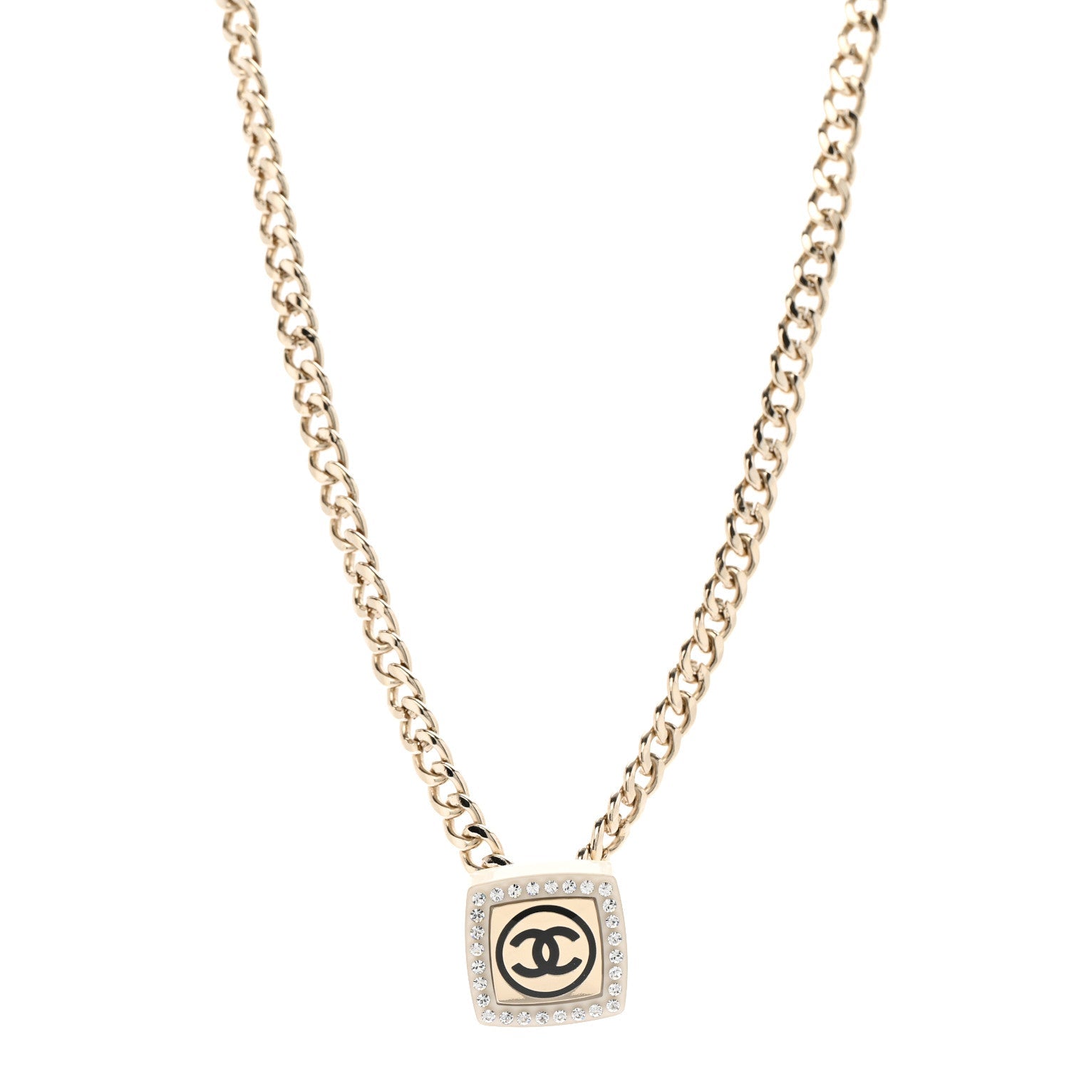 Metal Crystal CC Square Choker Gold