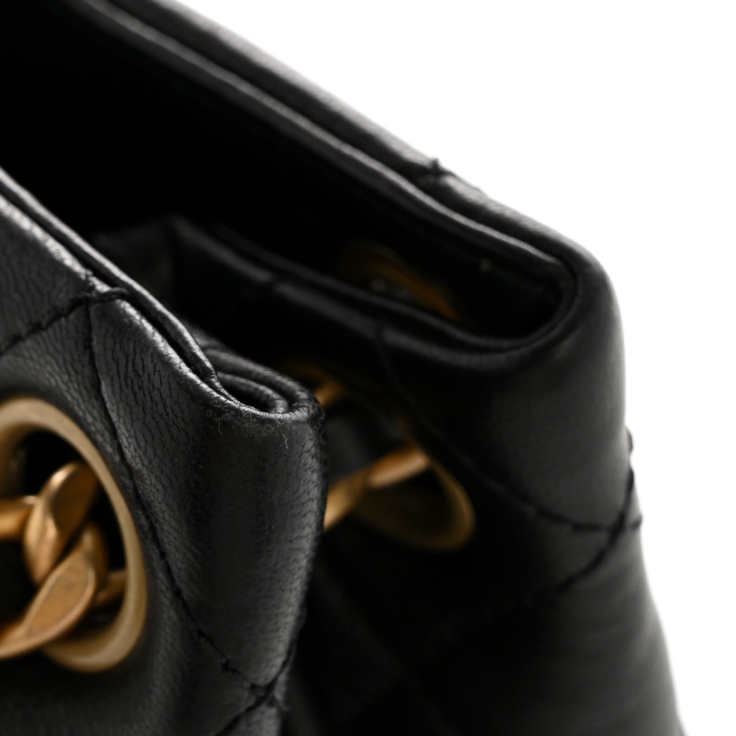 Lambskin Quilted Chaine Lettre Small Bucket Bag Black