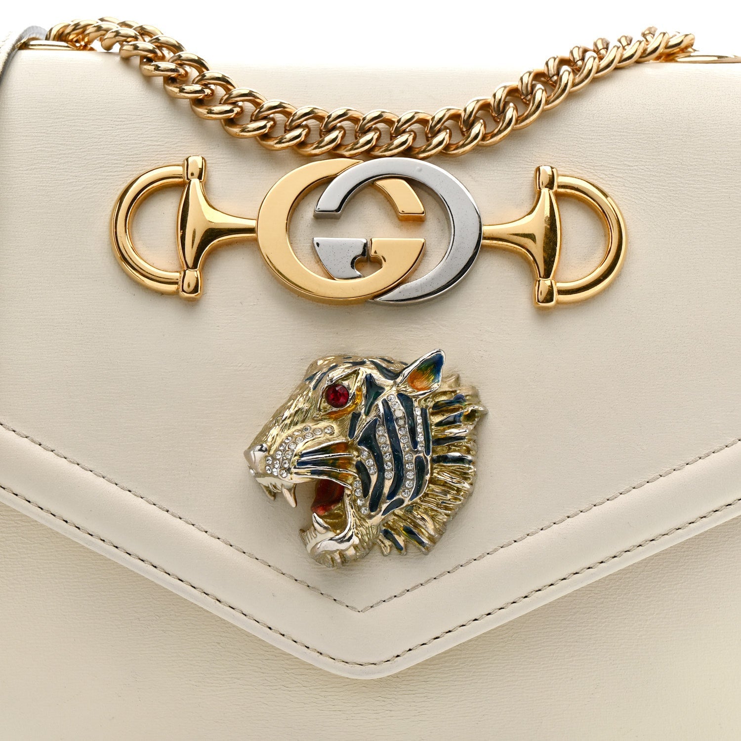 Vitello Palmellato Lux Crystal Medium Rajah Shoulder Bag Mystic White Multicolor
