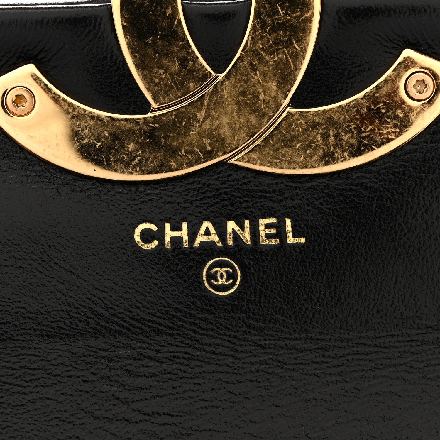 Shiny Crumpled Lambskin Quilted Mini Giant CC Flap Black