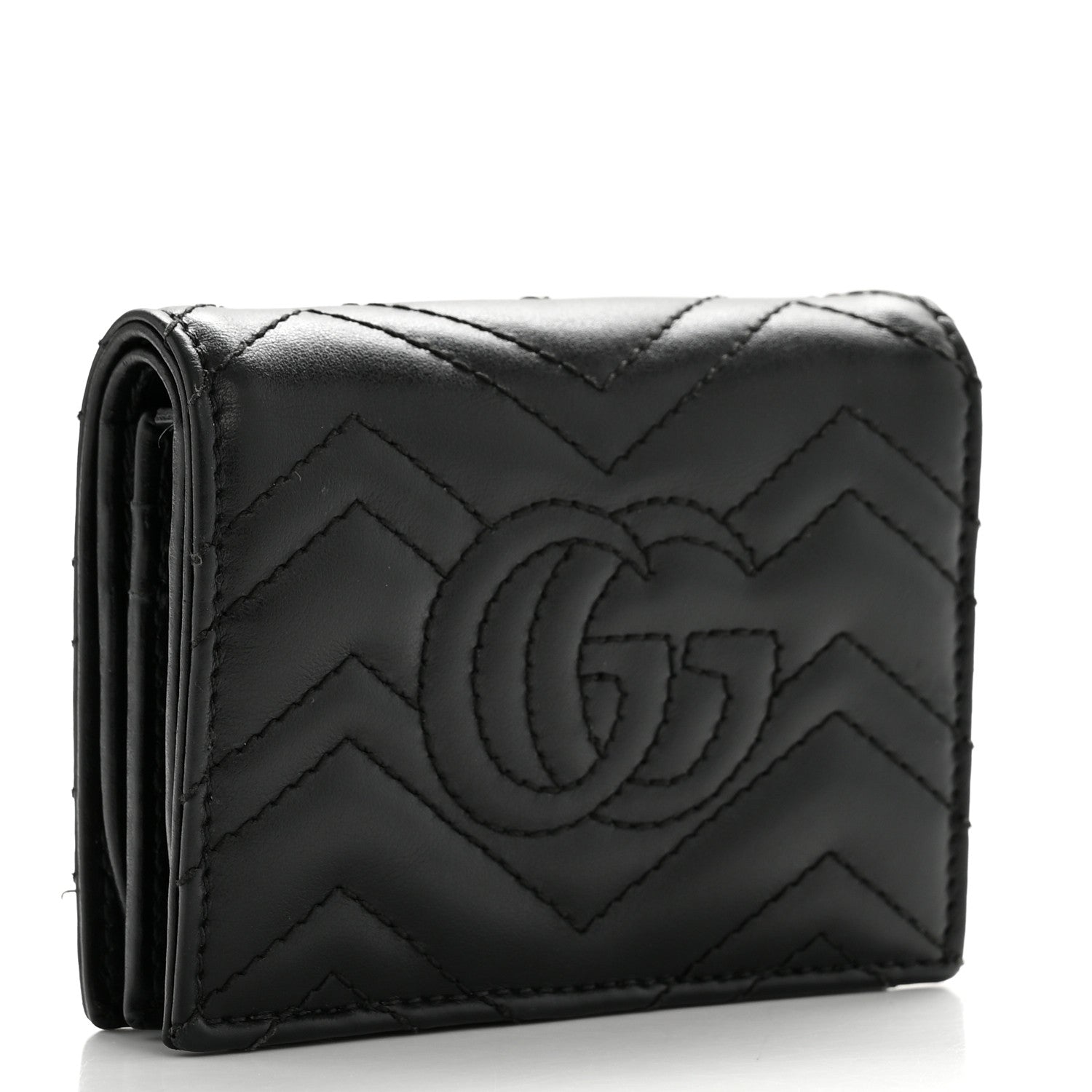 Calfskin Matelasse GG Marmont Card Case Wallet Black