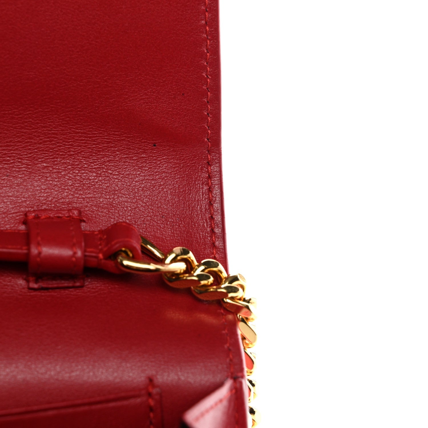Calfskin Crocodile Embossed Monogram Chain Wallet New Lipstick Red