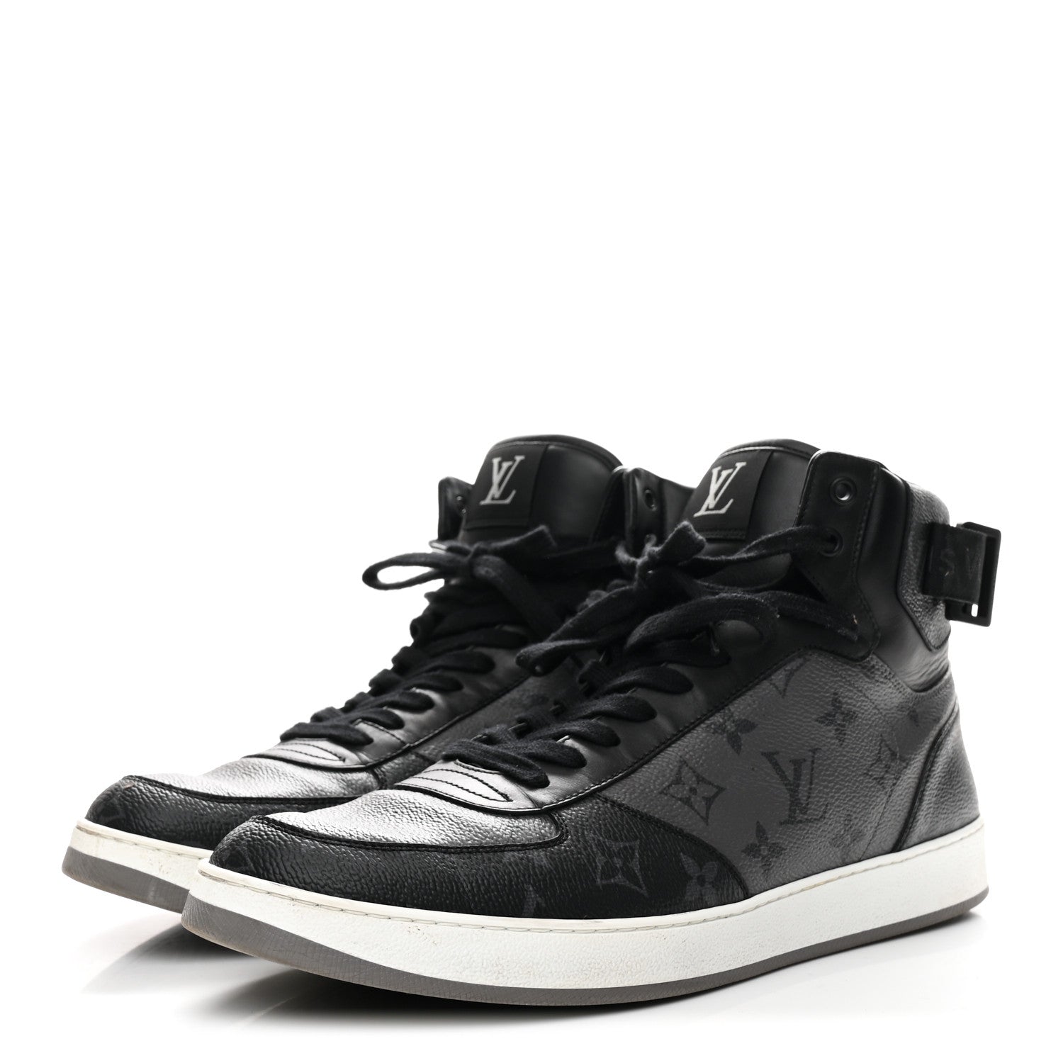 Calfskin Monogram Eclipse Mens Rivoli High Top Sneakers 10 Black Grey