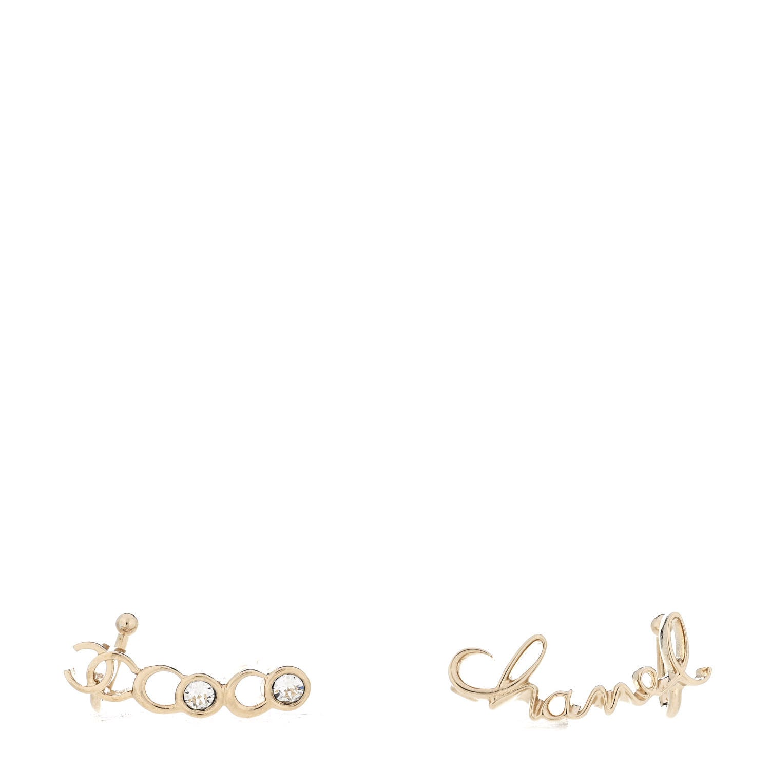 Metal Crystal Coco Script CC Climber Earrings Gold